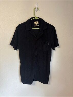 Scott James Terry Cloth Patterned Short Sleeve Button Down Shirt Large